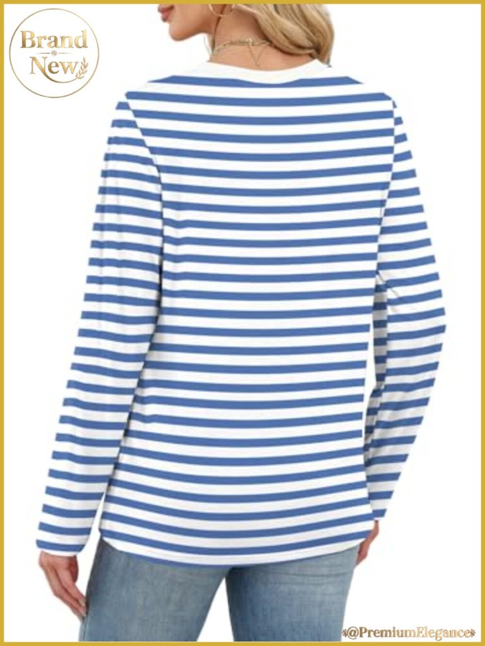 Striped Long Sleeve Top Color Block Crewneck Tee - Picture 5 of 6